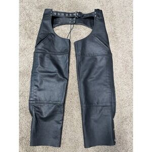 Vintage Motorcycle Chaps Mens Medium Black Leather Western Riding Biker 90s Y2K